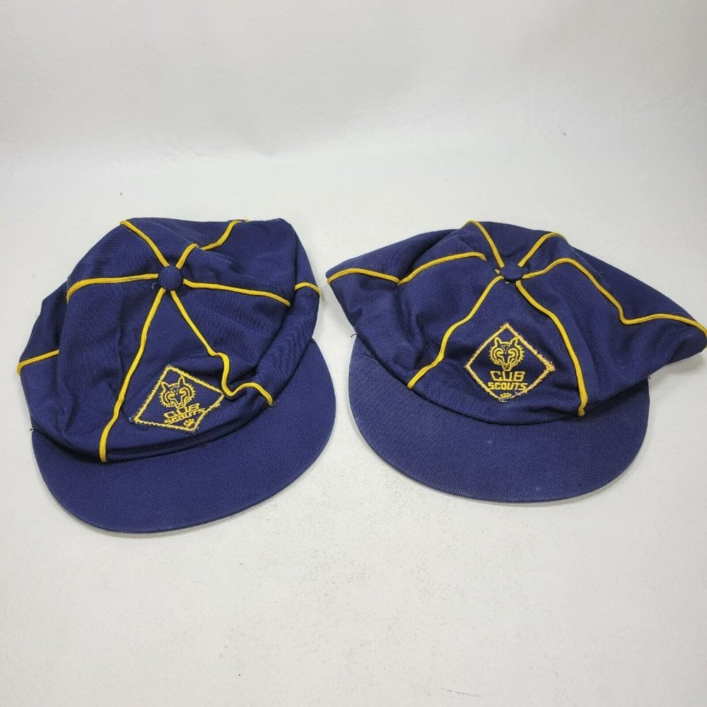 Lot of 2 Vintage Texon Cub Scouts Hats 1960s Blue Gold Official Uniform Cap